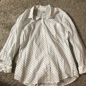 LOFT White Button-Down Blouse Black Polka Dots
